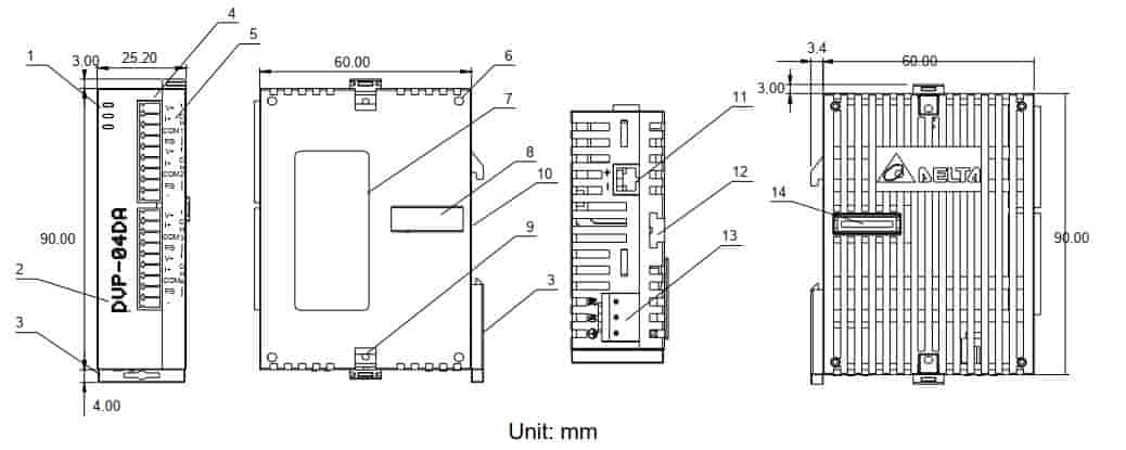 kích thước Mô đun DVP04DA-S