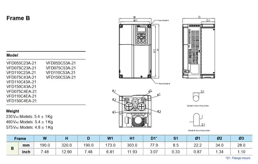 biến tần VFD055C43A-21