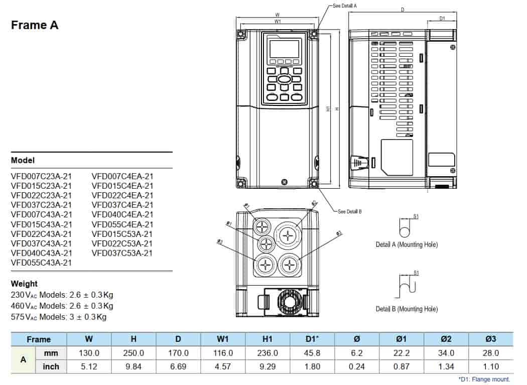 biến tần VFD055C43A-21