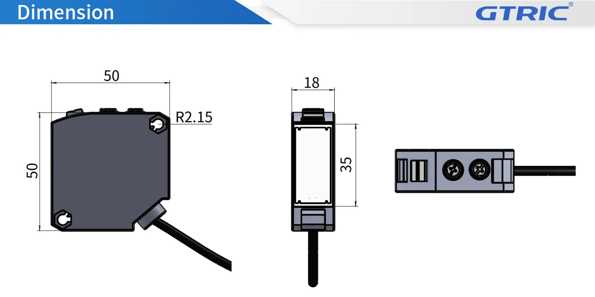 kích thước Cảm biến quang điện phản xạ khuếch tán