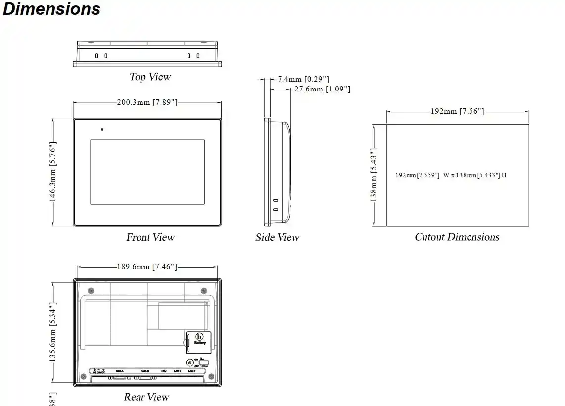 kích thước hmi cMT2078X