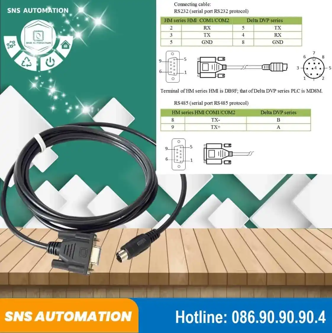 cáp kết nối màn hình samkoon plc delta