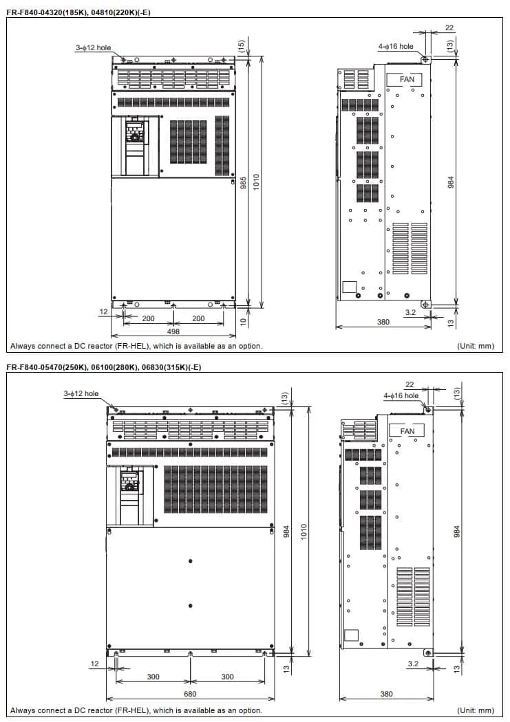 kích thước biến tần FR-F840-0.75K-1