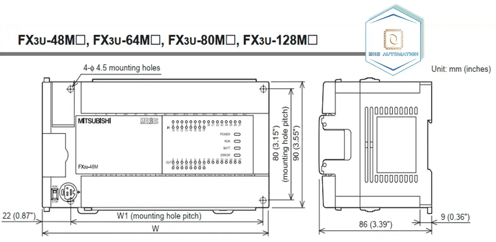 Kích thước plc fx3u