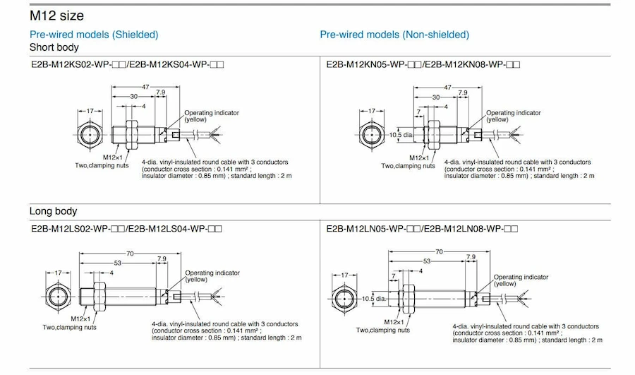 Kích thước cảm biến Omron dòng E2B-M (1)