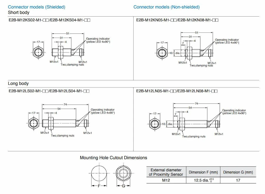 Kích thước cảm biến Omron dòng E2B-M (2)