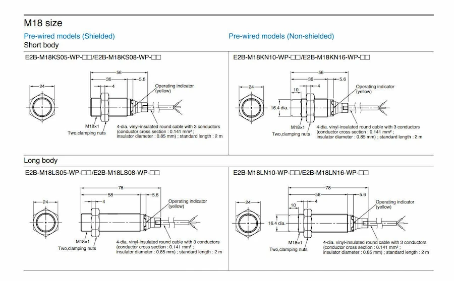 Kích thước cảm biến Omron dòng E2B-M (3)