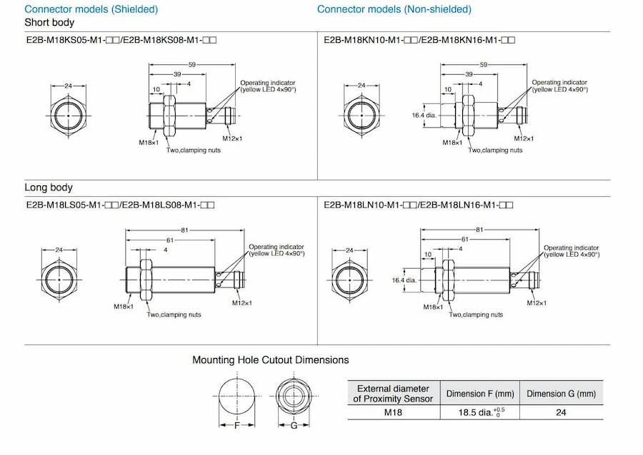 Kích thước cảm biến Omron dòng E2B-M (4)
