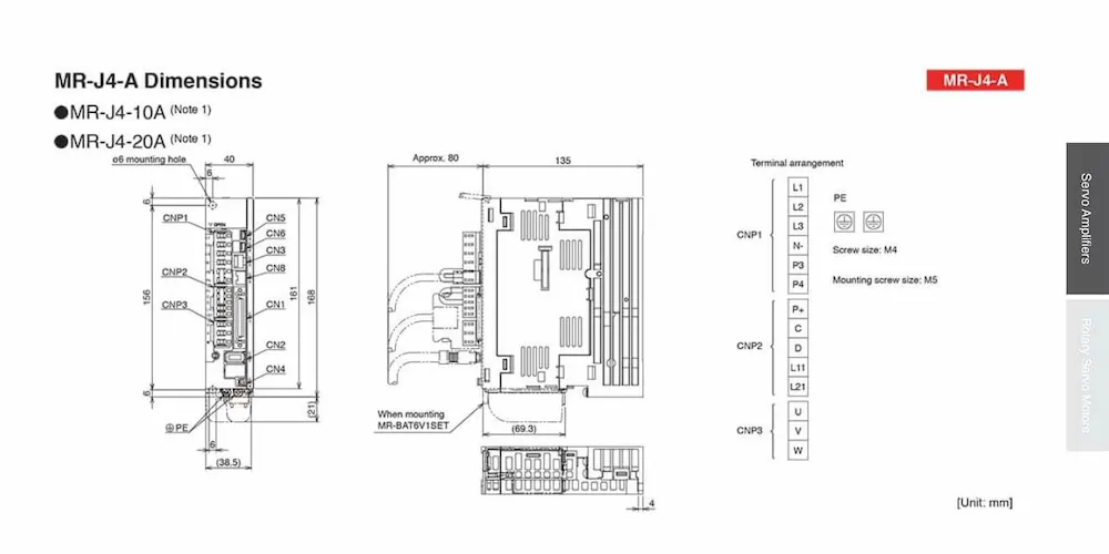 Kích thước lắp đặt của MR-J4-10A Bộ Điều Khiển Servo 100W