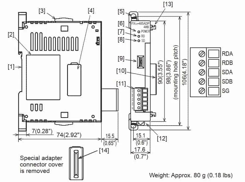 Kích thươc mô dun fx3u-485-mb