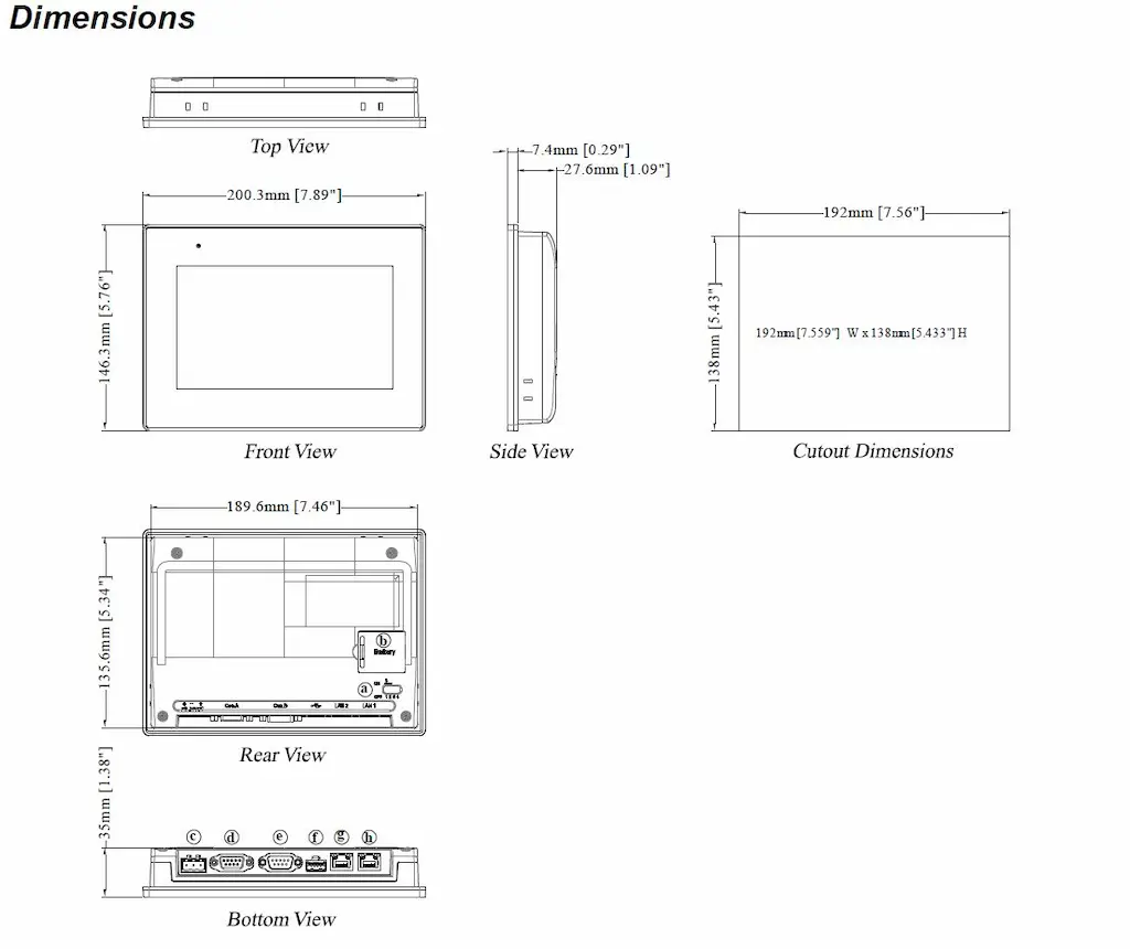 Kích thước màn hình hmi cMT2078X