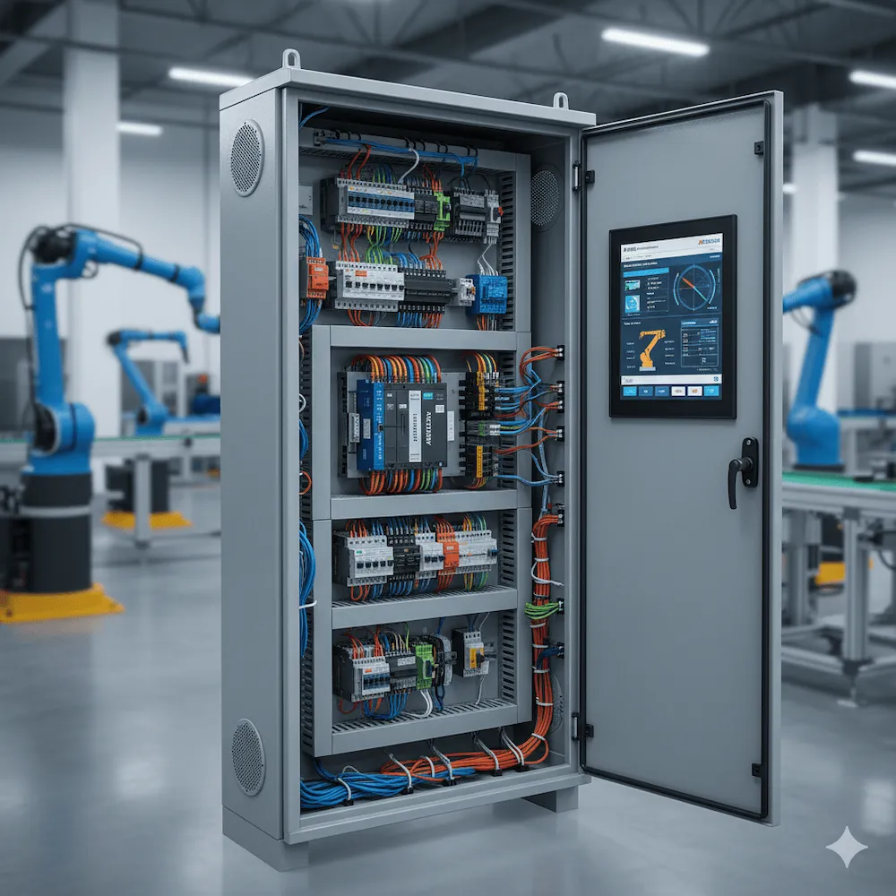 Bố trí tủ điện điều khiển công nghiệp sử dụng HMI tích hợp PLC All-in-One