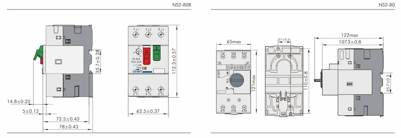 Kích thước bộ khởi động NS2-80B
