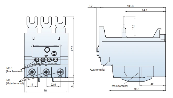 Bản vẽ kỹ thuật Rơ le nhiệt LS MT-95 Frame 100AF