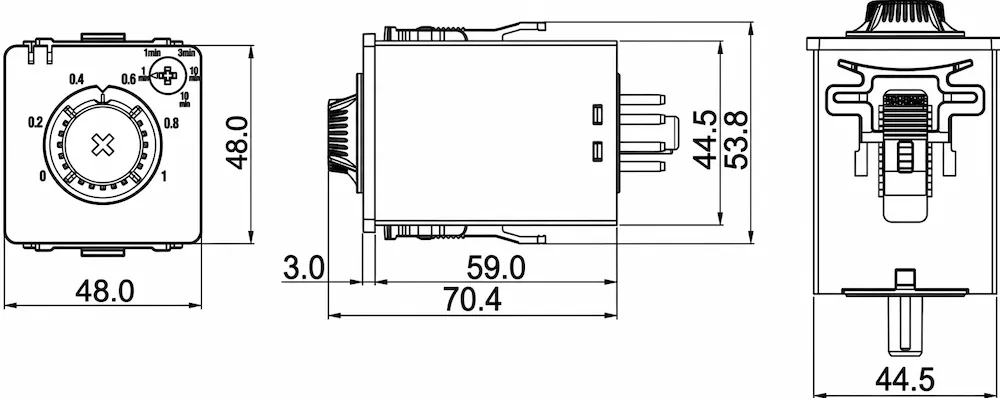 Kích thước lắp đặt timer Analog Hanyoung T48A
