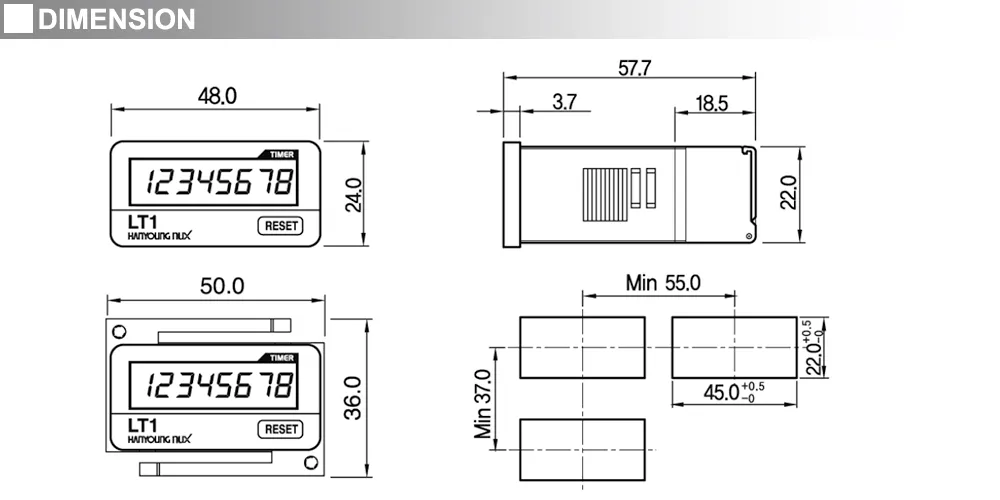 Kích thước lắp đặt Bộ Đếm Thời Gian LT1-F
