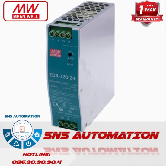 EDR-120-24 Nguồn Gài Thanh Ray Meanwell 120W (24VDC, 5A, Vỏ Nhôm Bản Kinh Tế)