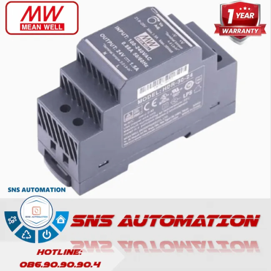 HDR-30-24 Nguồn Gài Thanh Ray Meanwell 30W (24VDC, 1.5A, Vỏ Nhựa Dạng Tép)