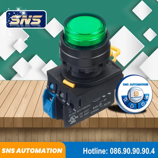 Nút Nhấn Nhả Có Đèn Màu Xanh Phi 22mm LA38-11DN-GREEN